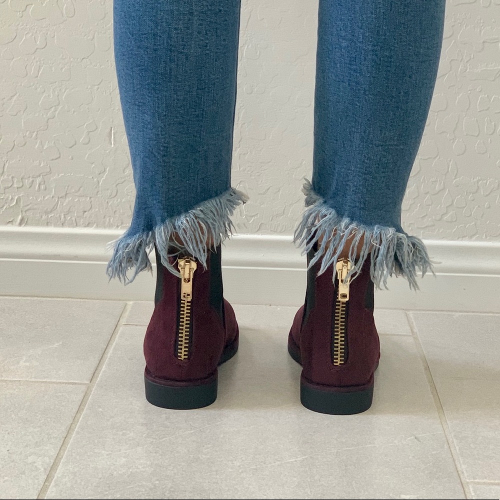 NIB Burgundy Wine Flat Heel Chelsea Ankle Booties - Picture 6 of 8